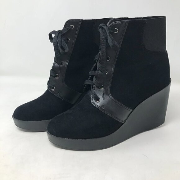 ZARA Trafaluc Black Suede Lace Up Wedge booties Size US 8.5 EUR 39 - Picture 3 of 6